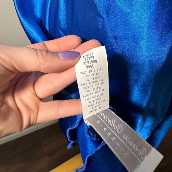 Vintage Lingerie Women's Blue Satin Chemise Medium Nightgown Y2K - Picture 6 of 6
